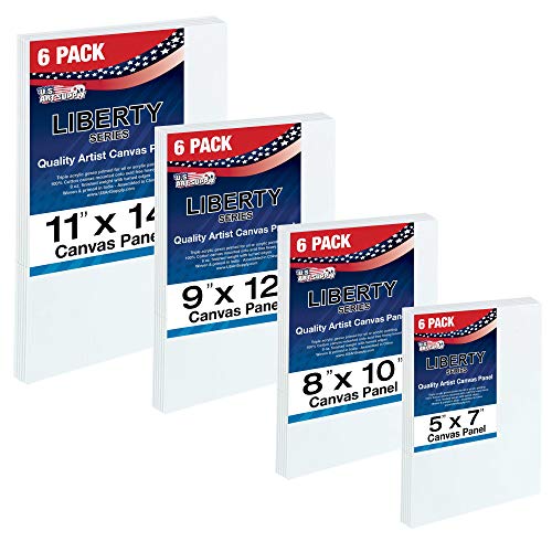 Product Cover US Art Supply Multi-Pack 6-Ea of 5 x 7, 8 x 10, 9 x 12, 11 x 14 inch. Professional Quality Medium Artist Canvas Panel Assortment Pack (24 Total Panels)
