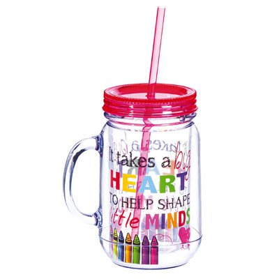 Product Cover Cypress Home It Takes A Big Heart to Help Shape Little Minds 20 Oz DoubleWall Acrylic Insulated Mason Jar with Straw Teacher Appreciation Gift 3.5
