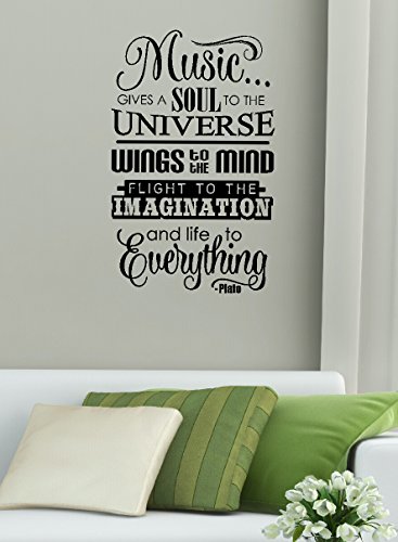 Product Cover Wall Decor Plus More WDPM3361 Music Gives Life to Everything Wall Decal Sticker Quote Lettering Art, 23x14-Inch, Black