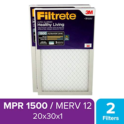 Product Cover Filtrete 20x30x1, AC Furnace Air Filter, MPR 1500, Healthy Living Ultra Allergen, 2-Pack