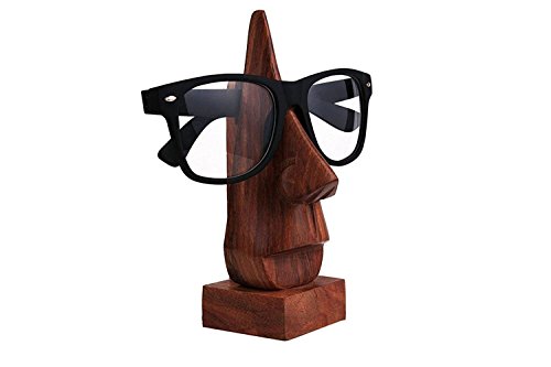 Product Cover IndiaBigShop Wooden Hand Carved Classic Sheesham Wood Nose-shaped Eyeglass Spectacle Holder Perfect for Home and Office Decor 6 Inch