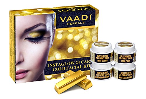 Product Cover Vaadi Herbals Facial Kit - Gold Facial Kit With 24 Carat Gold Leaves, Marigold & Wheatgerm Oil, Lemon Peel Extract All Natural Suitable For All Skin Unisex 70 Grams -