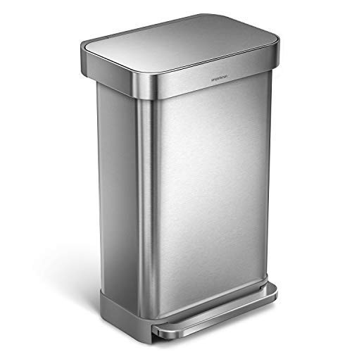 Product Cover simplehuman 45 Liter / 12 Gallon Stainless Steel Rectangular Kitchen Step Trash Can with Liner Pocket, Brushed Stainless Steel