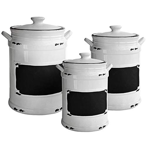 Product Cover American Atelier 1562159-RB Vintage Canister Set 3-Piece Ceramic Jars Chic Design With Lids for Cookies, Candy, Coffee, Flour, Sugar, Rice, Pasta, Cereal & More, 21x8x11, White/Black