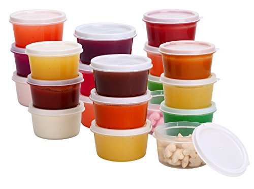 Product Cover Greenco Mini Food Storage Containers, Condiment, and Sauce Containers, Baby Food Storage and Lunch Boxes, Leak-resistant, 2.3 oz Each, Round Containers, Set of 20