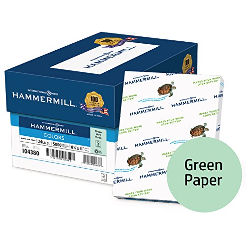 Product Cover Hammermill Green Colored 24lb Copy Paper, 8.5x11, 10 Ream Case, 5,000 Total Sheets, Made in USA, Sustainably Sourced From American Family Tree Farms, Acid Free, Pastel Printer Paper, 104380C