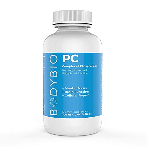 Product Cover BodyBio PC Phosphatidylcholine 66% Concentration of Phospholipid Essential Fatty Acid Complex with 4:1 Ratio of Omega 6 to Omega 3, 1300mg, 100 Softgels
