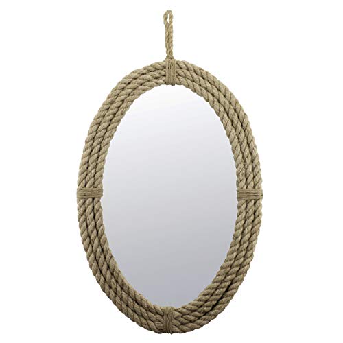 Product Cover Stonebriar Decorative Oval Rope Mirror with Hanging Loop, Unique Wall Décor