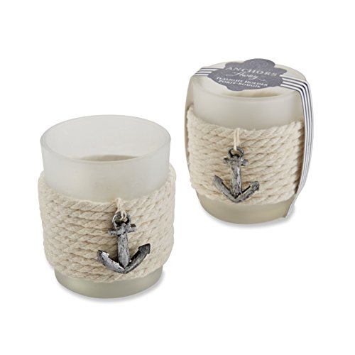 Product Cover Kate Aspen Anchors Away Rope Tealight Holder, Glass Votives, Beach Theme Wedding Decorations, Party Favor, Gift Set of 4