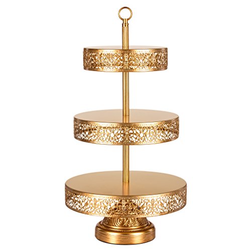 Product Cover Amalfi Decor 3 Tier Dessert Cupcake Stand, Tower Display for Weddings Events Parties Antique Decor Pedestal, Reversible Plates, Victoria Collection (Gold)
