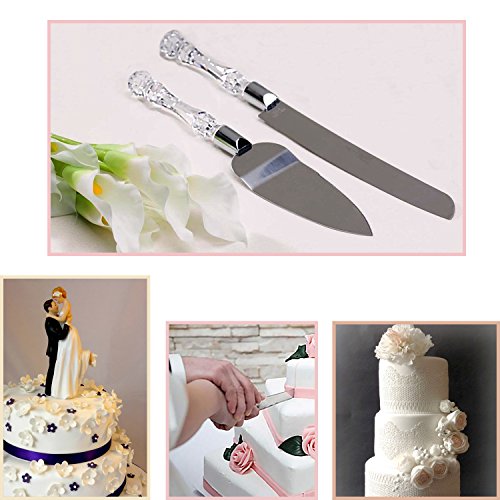 Product Cover Adorox Wedding Cake Knife and Server Set Acrylic Stainless Steel Faux Crystal Handle