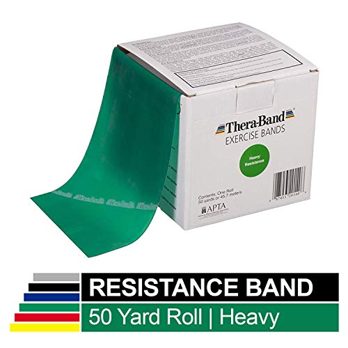 Product Cover TheraBand Resistance Band 50 Yard Roll, Heavy Green Non-Latex Professional Elastic Bands for Upper & Lower Body Exercise, Physical Therapy, Pilates, Rehab, Dispenser Box, Intermediate Level 1
