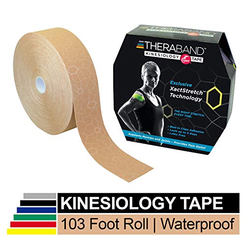 Product Cover TheraBand Kinesiology Tape, Waterproof Physio Tape for Pain Relief, Muscle & Joint Support, Standard Roll with XactStretch Application Indicators, 2 Inch x 103.3 Foot Bulk Roll, Beige/Beige