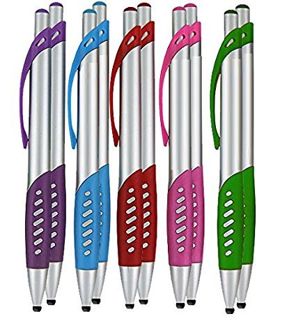 Product Cover 2 in 1 Capacitive Stylus & Ballpoint Pen Comfort Grip For Any touchscreen Device, iPad, iPhone 6,6 Plus, iPod, Android, Galaxy, Dell, Note, Samsung (Silver-10 Pack)