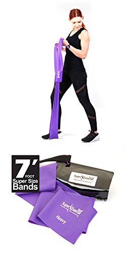 Product Cover Super Exercise Band 7 ft. Resistance Flat Bands. Latex Free Home Gym Fitness Equipment For Strength Training Physical Therapy Pilates Stretch Full Body Workouts. Choose Your Color Tension. HEAVY STRENGTH PURPLE