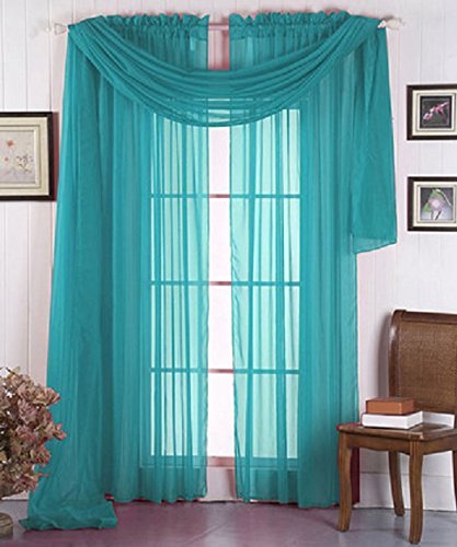 Product Cover LuxuryDiscounts Beautiful Elegant Solid Turquoise Sheer Scarf Valance Topper 38 X 216 Long Window Treatment Scarves by Luxury Discounts