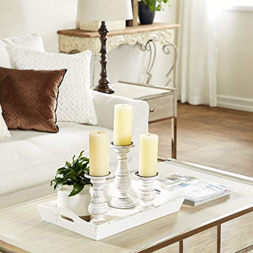 Product Cover Deco 79 Distressed White Wood Candle Holders with Spiked Candle Plates, Traditional Style Table Decor, White Candlesticks Accent Decor | Set of 3: 4