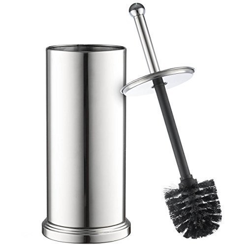 Product Cover Home-it Toilet Brush Set Chrome Toilet Brush for Tall Toilet Bowl and Toilet Brush Holder with Lid Great Toilet Bowl Cleaner