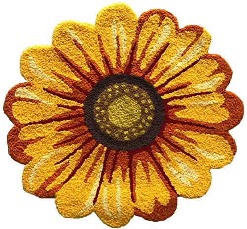 Product Cover Yellow Sunflower Rugs for Bedroom/Living Room/Bathroom/Kitchen - Hand Woven Home Decoration Mat Modern Welcome Mat, Washable Non-Slip Indoor Rugs