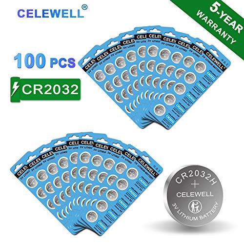Product Cover 【5-Year Warranty】 CELEWELL 100 Pack CR2032 Battery 2032 ECR2032 230mAh 3 Volt Lithium Battery Coin Button Cell
