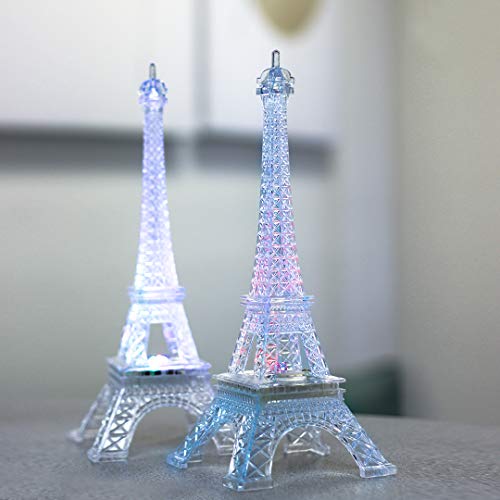 Product Cover 9 Inch Light Up Acrylic LED Eiffel Tower Souvenir w/ Build in Multicolor LED Lights. Battery Included | Centerpiece Decor