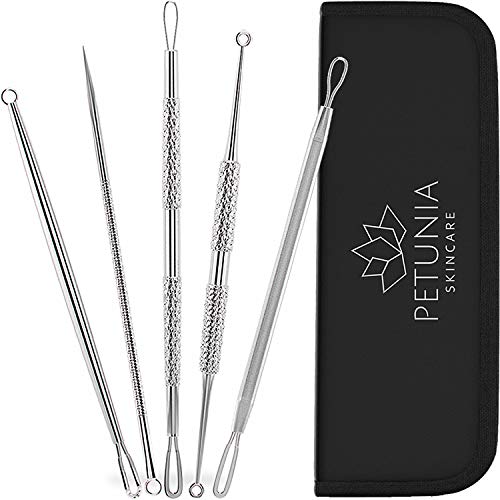 Product Cover 5 Piece Set Blackhead Remover and Acne Extractor Kit Specifically Treats Face Blemishes, Pimples, Zits and Whiteheads - Perfect Stocking Stuffer, Includes Giftbox and Travel Case