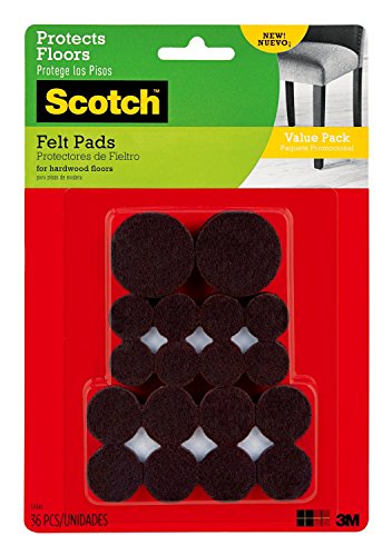 Product Cover Scotch Brand SP846 051141412313 Scotch Felt Value, Round, Brown, Assorted Sizes, 36 Pads/Pack (SP846-NA)