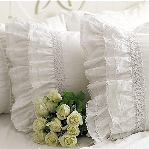 Product Cover One Piece Shabby Vintage White Embroidery Lace Ruffle Matching Pillowcase 1122 (Standard 20