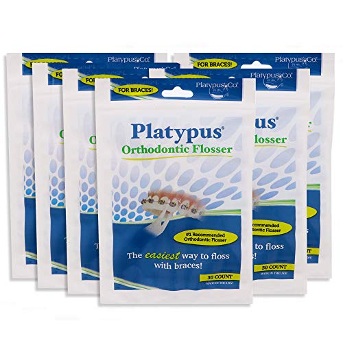 Product Cover Platypus Orthodontic Flossers for Braces - Unique Structure Fits Under Arch Wire, Floss Entire Mouth in Less than Two Minutes , Increases Flossing Compliance Over 84% - 30 Count Bag- Pack of 6