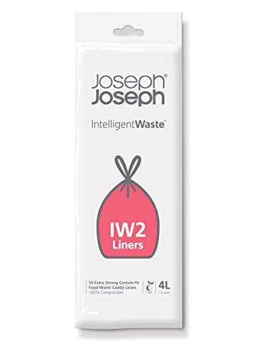Product Cover Joseph Joseph 30007 Intelligent IW2 Bin Liners Custom Fit Bags for Food Waste Caddy 1 Gallon / 4 Liter 100% Compostable, Pack of 50, Clear