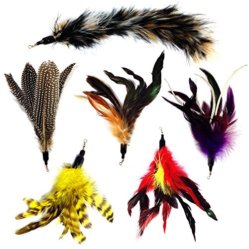 Product Cover Pet Fit For Life 6 Piece Replacement Feathers and Soft Furry For Interactive Cat and Kitten Toy Wands