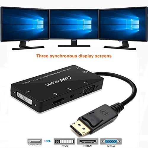 Product Cover CableDeconn 4-in-1 Multi-Function Displayport to Hdmi/Dvi/Vga Adapter Cable with Micro USB Audio Output Male to Female Converter Supports 3 Monitors at The Same Time
