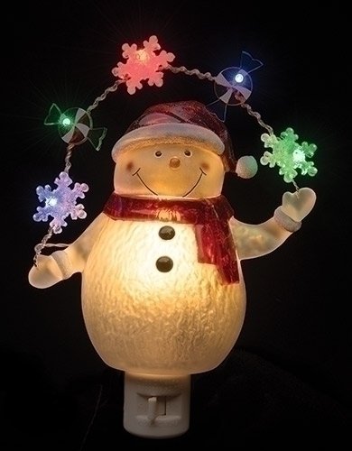Product Cover Snowman With Decorative Garland LED 7.75 Inch Acrylic Swivel Plug Bubble Night Light