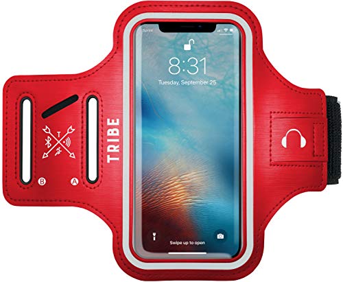 Product Cover Tribe Water Resistant Cell Phone Armband Case for iPhone 11, 11 Pro Max, Xs Max, Xr, 8 Plus, 7 Plus, 6 Plus, Galaxy S10 Plus, S9 Plus, S8 Plus, Notes and More. Adjustable Elastic Band & Key Slot