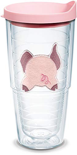 Product Cover Tervis 1133496 Front & Back Pig Insulated Tumbler with Emblem and Pink Lid, 24oz, Clear