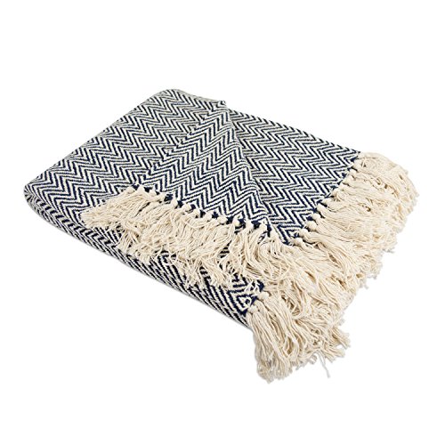 Product Cover DII Rustic Farmhouse Cotton Chevron Blanket Throw with Fringe for Chair, Couch, Picnic, Camping, Beach, Everyday Use, 50 x 60 - Mini Chevron Nautical Blue
