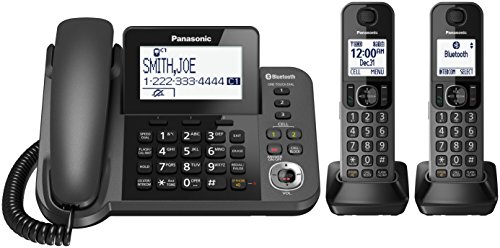 Product Cover PANASONIC Bluetooth Corded / Cordless Phone System with Answering Machine, Enhanced Noise Reduction and One-Touch Call Block - 2 Handsets - KX-TGF382M (Metallic Black)