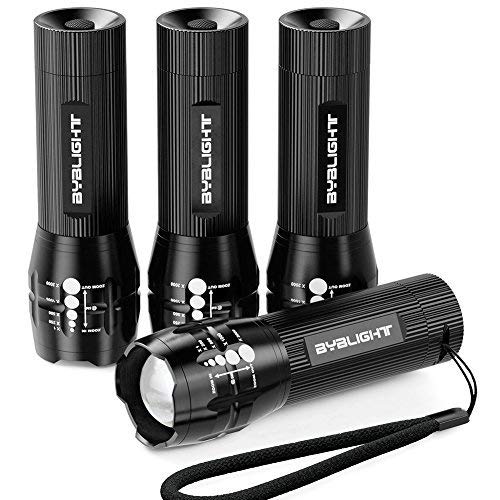 Product Cover Pack of 4, BYB Adjustable Focus Cree LED Flashlight Torch, Super Bright 150 Lumen, 3 Light Modes
