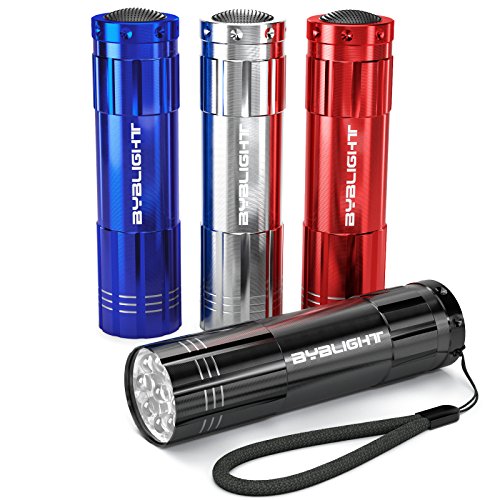 Product Cover BYB Pack of 4, Super Bright 9 LED Mini Aluminum Flashlight with Lanyard, Assorted Colors, Batteries Not Included, Best Tools for Camping, Hiking, Hunting, Backpacking, Fishing, BBQ and EDC