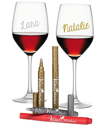 Product Cover Vino Marker Metallic Wine Glass Washable Pens (4 pack) - Perfect Housewarming Present or Hostess Gift for Wine Tastings, Dinner Parties, or Any Event