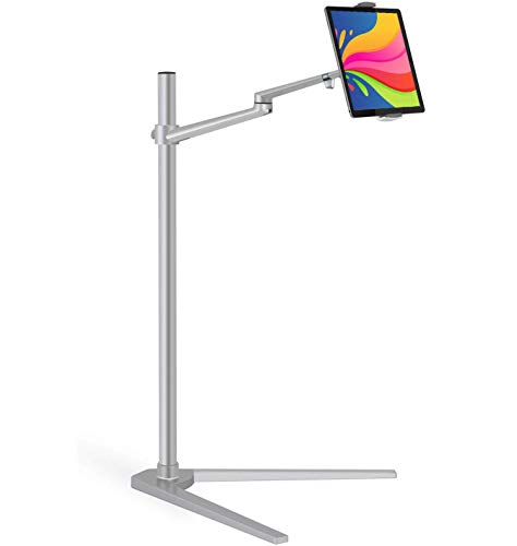 Product Cover Magichold Height Adjusting Stand Compatible with ipad Pro/Ipad/ipad Mini/Tablet/iPhone/iPhone X, Stand/Holder Table Bed Adjustable Floor Movable Entertainment Lecture Musician Stand (Silver)