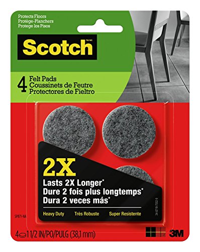 Product Cover Scotch Heavy Duty Felt Pads, 4 Pads/Pack, Round, Gray, 1.5