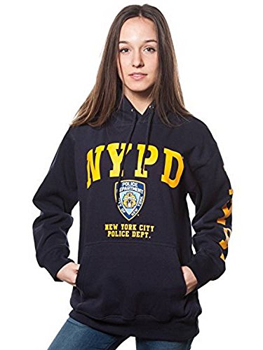 Product Cover NYPD Adult Navy Pullover Hoodie with Yellow Chest and Sleeve Print