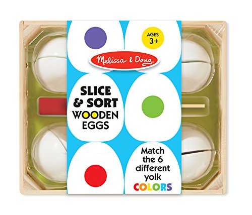 Product Cover Melissa & Doug Slice & Sort Wooden Eggs (13 pcs) - Play Food Educational Toy in Wooden Tray