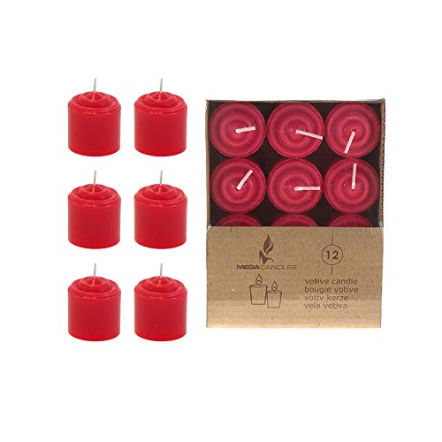 Product Cover Mega Candles 12 pcs Unscented Red Votive Candle, Hand Poured Wax Candles 10 Hours 1.38 Inch x 1.5 Inch, Home Décor, Wedding Receptions, Baby Showers, Birthdays, Celebrations, Party Favors & More