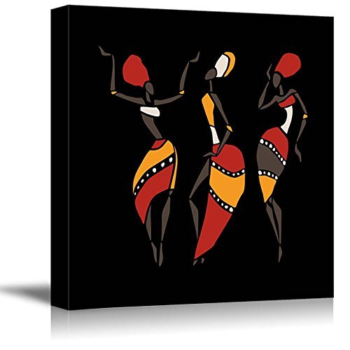 Product Cover Canvas Prints Wall Art - African Dancers Silhouette Set on Black Background - 24