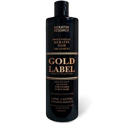 Product Cover Gold Label Professional Results Brazilian Keratin Blowout Hair Treatment Enhanced Specifically Designed for Coarse Curly Black African Dominican Brazilian Hair 240ml