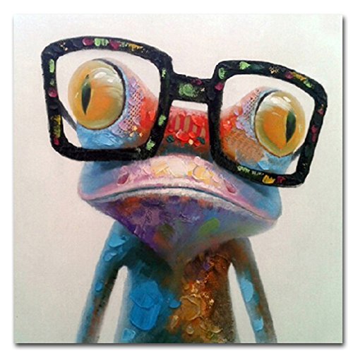 Product Cover Muzagroo Art Hand Painted Oil Painting Happy Frog on Canvas for Living Room Large Size Art Stretched (32x32inch Happy Frog)