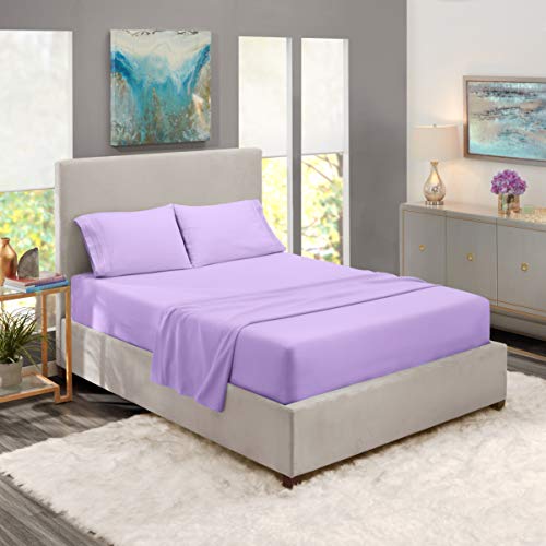 Product Cover Nestl Bedding Soft Sheets Set - 4 Piece Bed Sheet Set, 3-Line Design Pillowcases - Easy Care, Wrinkle Free - Good Fit Deep Pockets Fitted Sheet - Free Warranty Included - Queen, Lavender