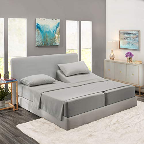 Product Cover Nestl Bedding Soft Sheets Set - 5 Piece Bed Sheet Set, 3-Line Design Pillowcases - Easy Care, Wrinkle Free - 2 Fit Deep Pocket Fitted Sheets - Free Warranty Included - Split King, Silver